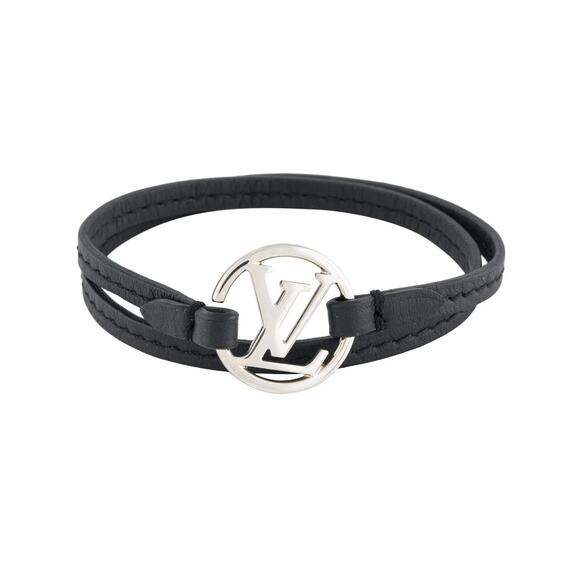 Louis Vuitton Black Leather LV Charm Double Wrap Bracelet